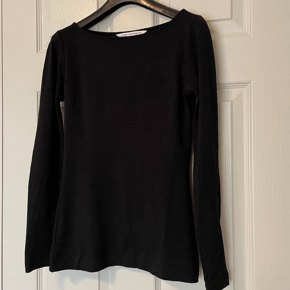DIANE VON FURSTENBERG Lightweight Wool Boatneck Sweater BLACK, SIZE P